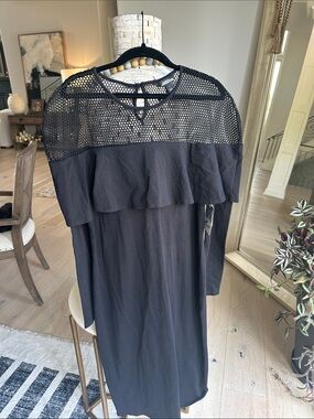 project RUNWAY Black Long Sleeve Mesh Yoke Ruffle Dress